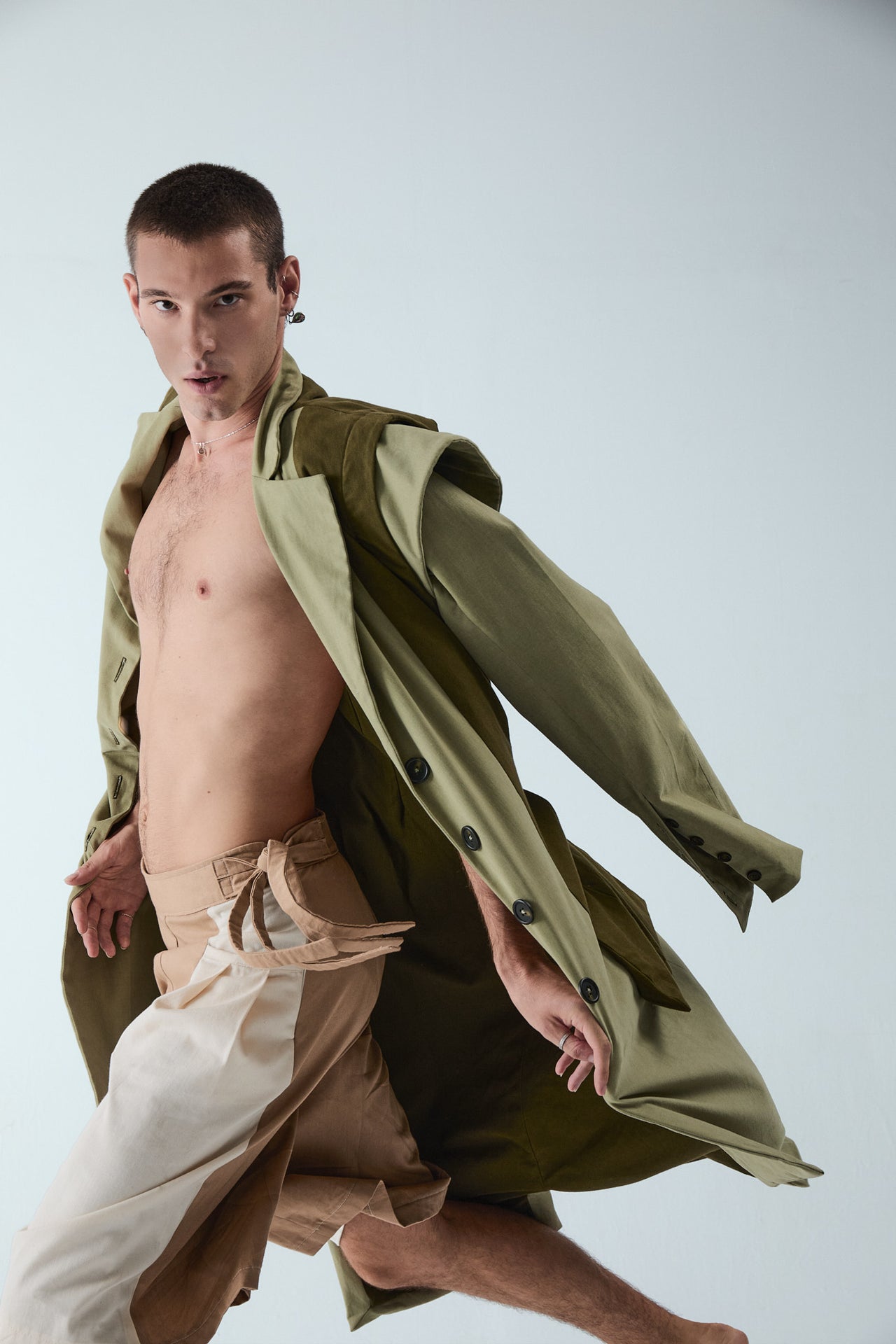 #011 - Bicolor Trench Coat With Large Shoulders